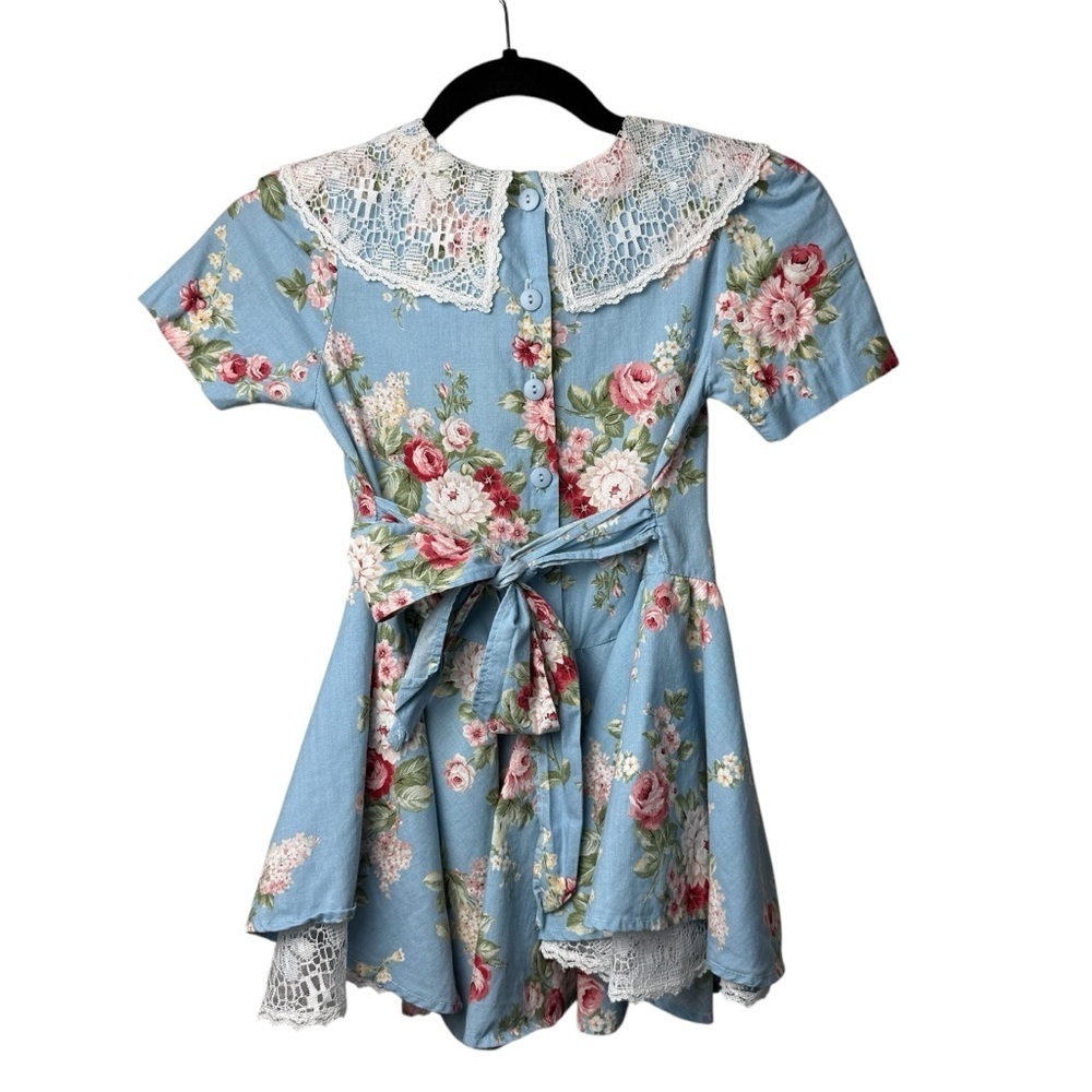 Swat VTG Little Girls Dress SZ 6 Floral Lace Ruffle Cottagecore Prairie Tie Belt - Picture 5 of 7